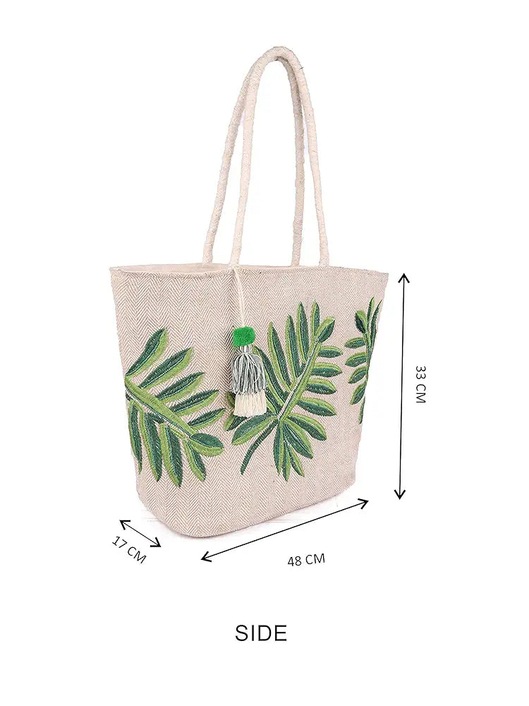 ASTRID Women's Embroidered Leaf Tote Bag 