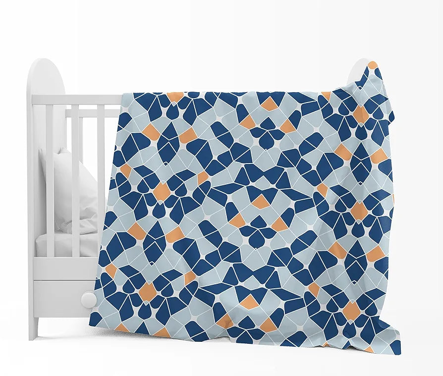 Divine Casa 120 GSM Microfiber Single Kids Dohar  | Soft & Lightweight Throw Blanket | Cozy & Breathable | All-Season Comfort | 140 x 100 CM | Geometric Pattern | Blue-Grey & Orange