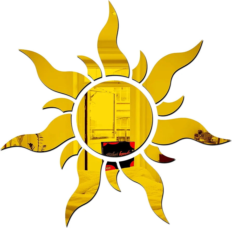 Bikri Kendra - Sun Golden  Mirror Stickers for Wall, Acrylic Mirror Wall Decor Sticker, Acrylic Stickers, Self Adhesive Sticker Wall Stickers for Hall Room, Bedroom.