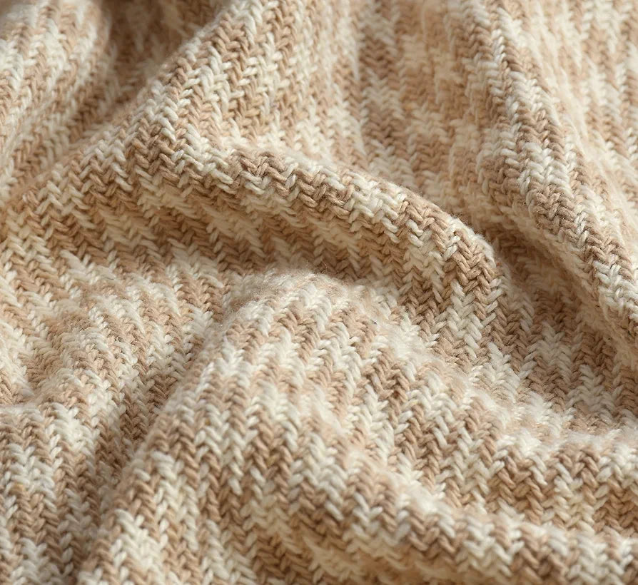 SASHAA WORLD Beige Extra Fine Plaid Sofa Throw | Soft & Cozy | Throw for Chair, Living Room, Bedroom, Sofa | Natural & Beige -130X160 Cm