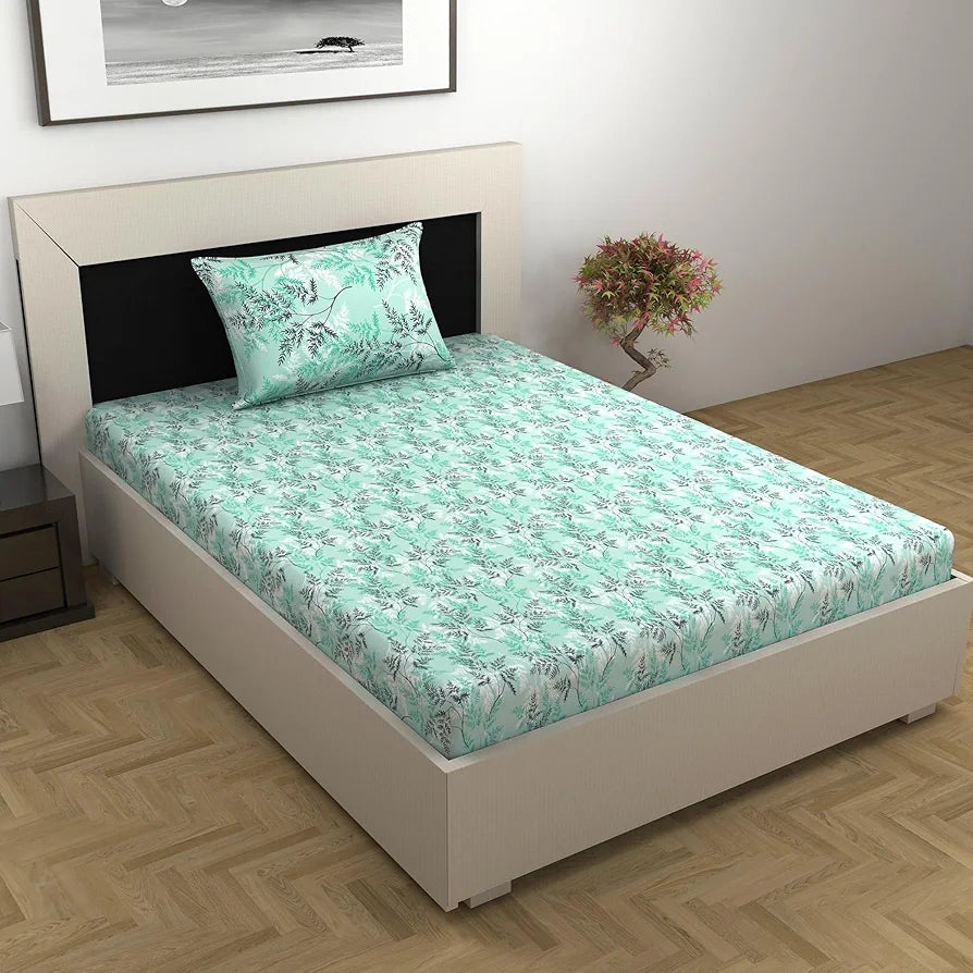 Divine Casa 100% Cotton Bedsheet for Single Bed, 144 TC Bedsheet Single Size Bed Cotton with 1 Pillow Cover 