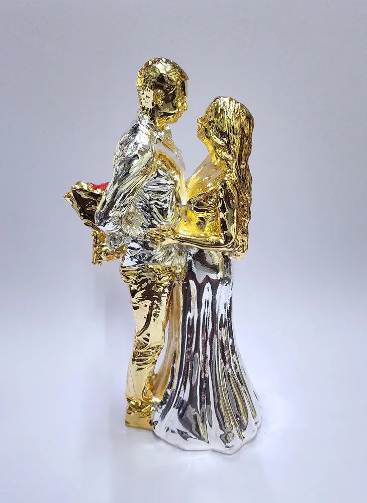 Gold Art India Couple Figurine Gold-Silver Plated Finish | Romantic Home & Office Décor | Valentine Gift for Girlfriend & Boy Friend | Anniversary, Wedding Gift
