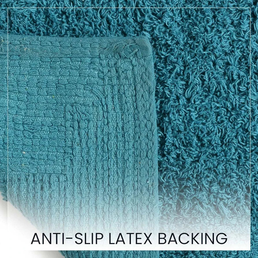 SASHAA WORLD Solid Anti-Skid Cotton Bathmat and Contour Set for Bathroom| Ultra Soft & Absorbent, Tufted Weave | Anti-Slip Latex Backing, Includes Contour Mat and Rectangle Mat | 50x80 cm Blue