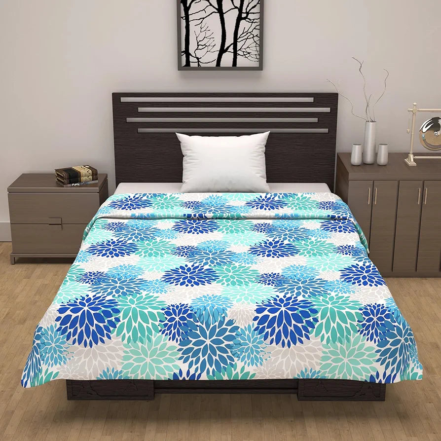 Divine Casa Floret 100% Cotton Single Dohar | 120 GSM | Soft & Lightweight Throw Blanket | Cozy & Breathable Bedding | All-Season Comfort | 210 x 140 CM, Blue Aqua