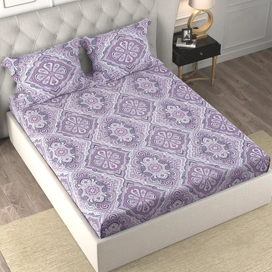Cloth Fusion Glace Cotton Bed Sheet King Size Bed with 2 Pillow Covers, 150 TC Floral Bedsheet for Double Bed King Size 