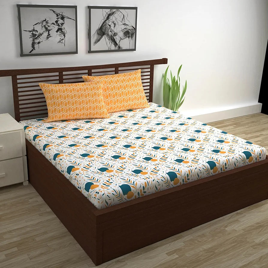 Divine Casa 144 TC Cotton Bedsheet for Double Bed with 2 Pillow Cover 