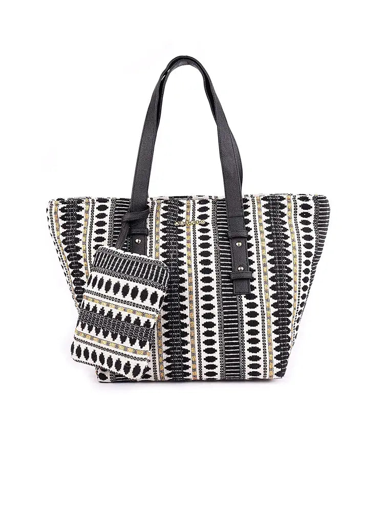 ASTRID Cotton Textured Tote Bag With Coin Pouch