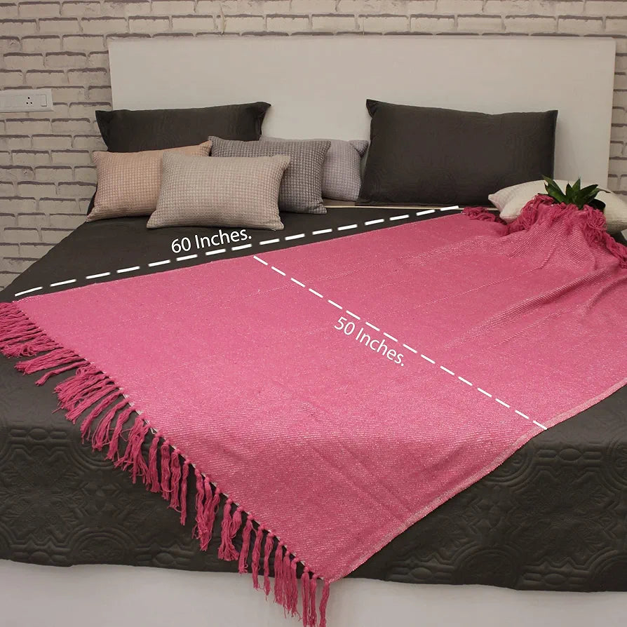 Cazimo Soft 100% Cotton Throw Blanket with Tassel Fringes, Soft Wrinkle & Fade Resistant, All Seasons, Blanket for Living Room, Sofa, Bed & Chair, Pack of 1, 50x60 Inches 