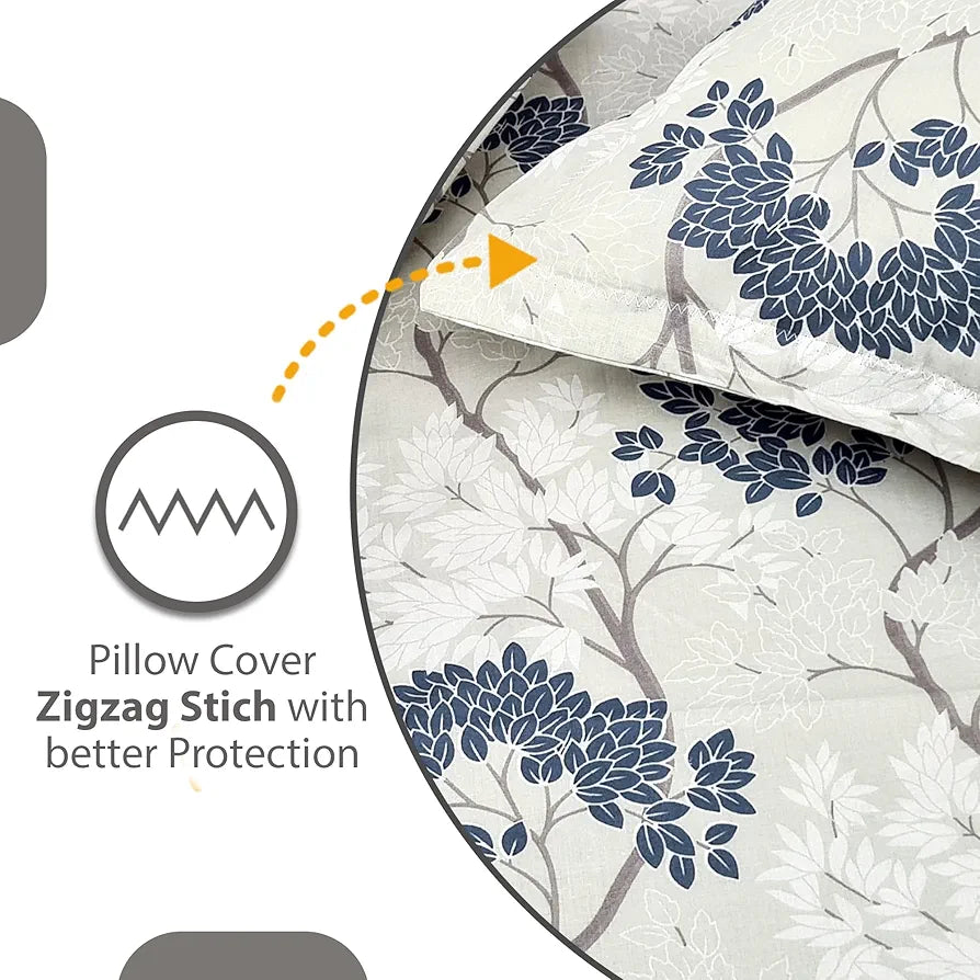 Divine Casa 144 TC 100% Cotton Double Bedsheet with 2 Pillow Covers | Skin-Friendly Fabric for Everyday Comfort | 254 X 222 CM | Floral Pattern | Grey Blue