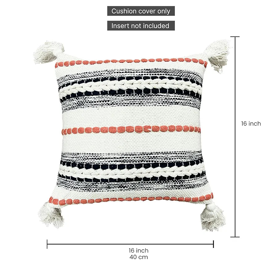 SAJAVAT HOME Hand-Knitted Pure Cotton 3 Seater Sofa Throw & Cushion Cover | Beige Multi Throw & Multi Cushion 16''x16'' for Living Room, Bedroom, Sofa & Chair | 82x52 Inches / 208x132 Cm | Pack of 1