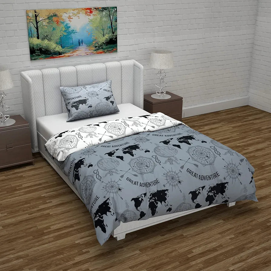 Divine Casa Microfiber Reversible Single Bed AC Duvet Cover with 1 Pillow Cover for Quilt/Comforter/Blanket - Grey & White