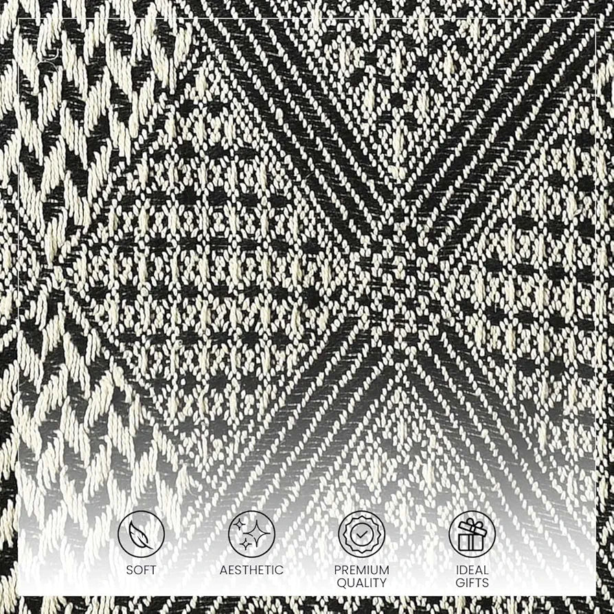 SASHAA WORLD Unique Geometric Throw Bedcover | Throw Bedspreads, Perfect for Lounging, Cotton Bedsheet | Black/Grey Bedcover | 80 x 60 inch