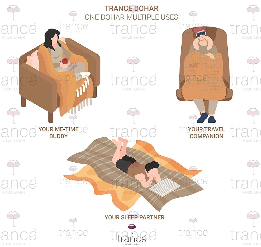 Trance Home Linen 150 GSM Pure Cotton Reversible Dohar Single Bed Size | Ac Blanket Comforter | Soft Light-Weight Bed Blanket 