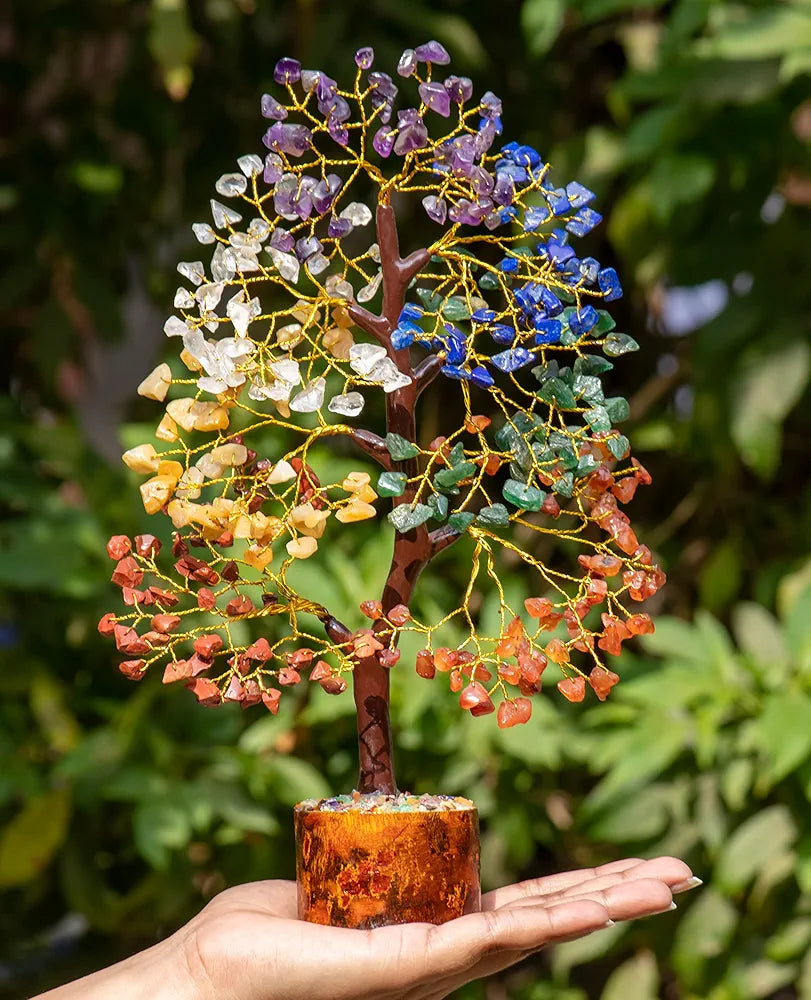 ZAICUS Seven Chakra Crystal Tree of Life Stone Fortune Feng Shui Bonsai for Good Luck, Wealth & Prosperity Home Decorations Golden Wire 10-12 Inch