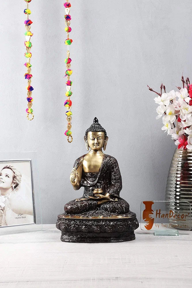 Two Moustaches Vitarka Buddha 13 Inches Brass Showpiece Figurine, Material -Brass, Weight - 4.8 Kg, Multicolour, 1 Piece