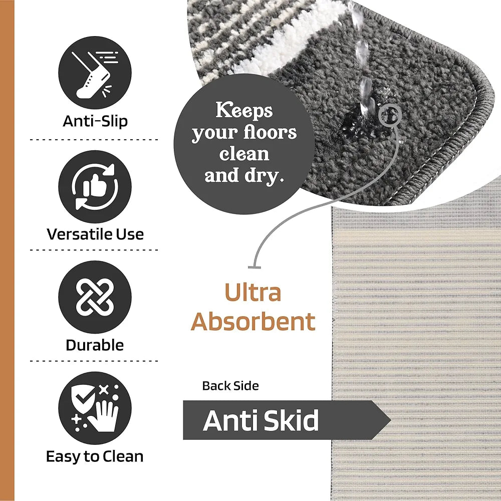 Kuber Industries 16x24 Inch Anti-Skid Water-Absorbent Door Mats for Home | Durable Main Entrance Footmats for Bathroom, Living Room & Office | Micro Diamond Lining - Dark Grey