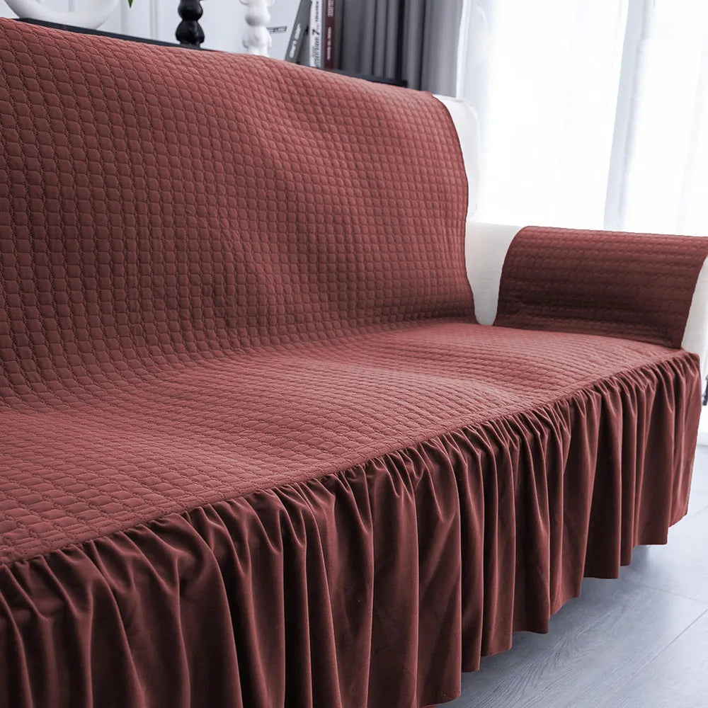 Kuber Industries Soft Velvet Quilted Single Seater Sofa Cover with Pocket Arms | Sofa Protector Cover | Sofa Slipcover Set | Non-Slip Couch Cover for Living Room | Frill - Maroon