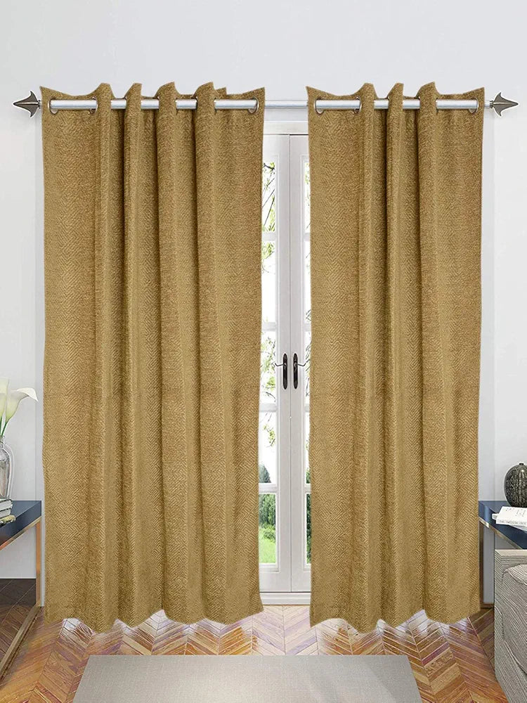 SARAL Home Pacman Chenille Blackout Long Door Curtains 2pc, Gold 4X9 Ft