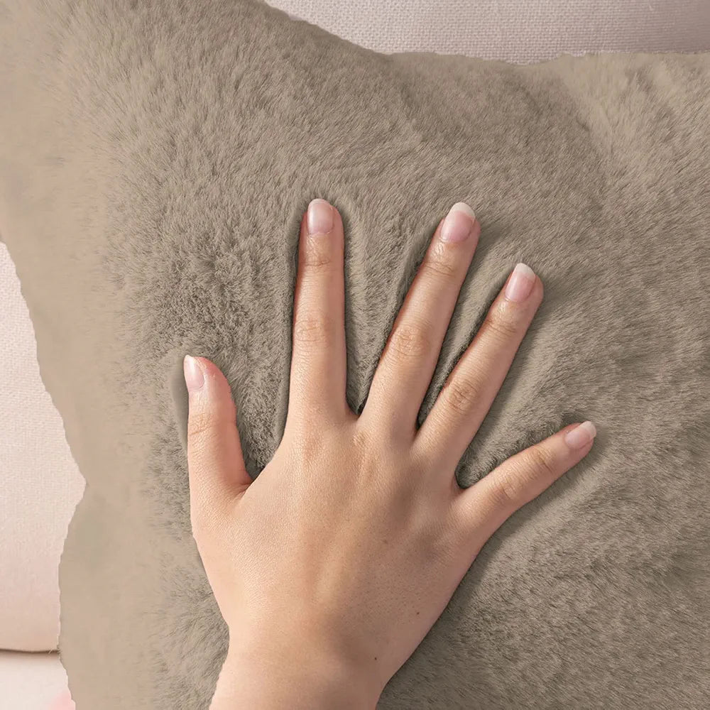 Luxe Home Cushion Cover 16 inch x 16 inch One Side Rabbit Fur Plain Design Covers Set of 2 for Sofa, Bedroom, livingroom 