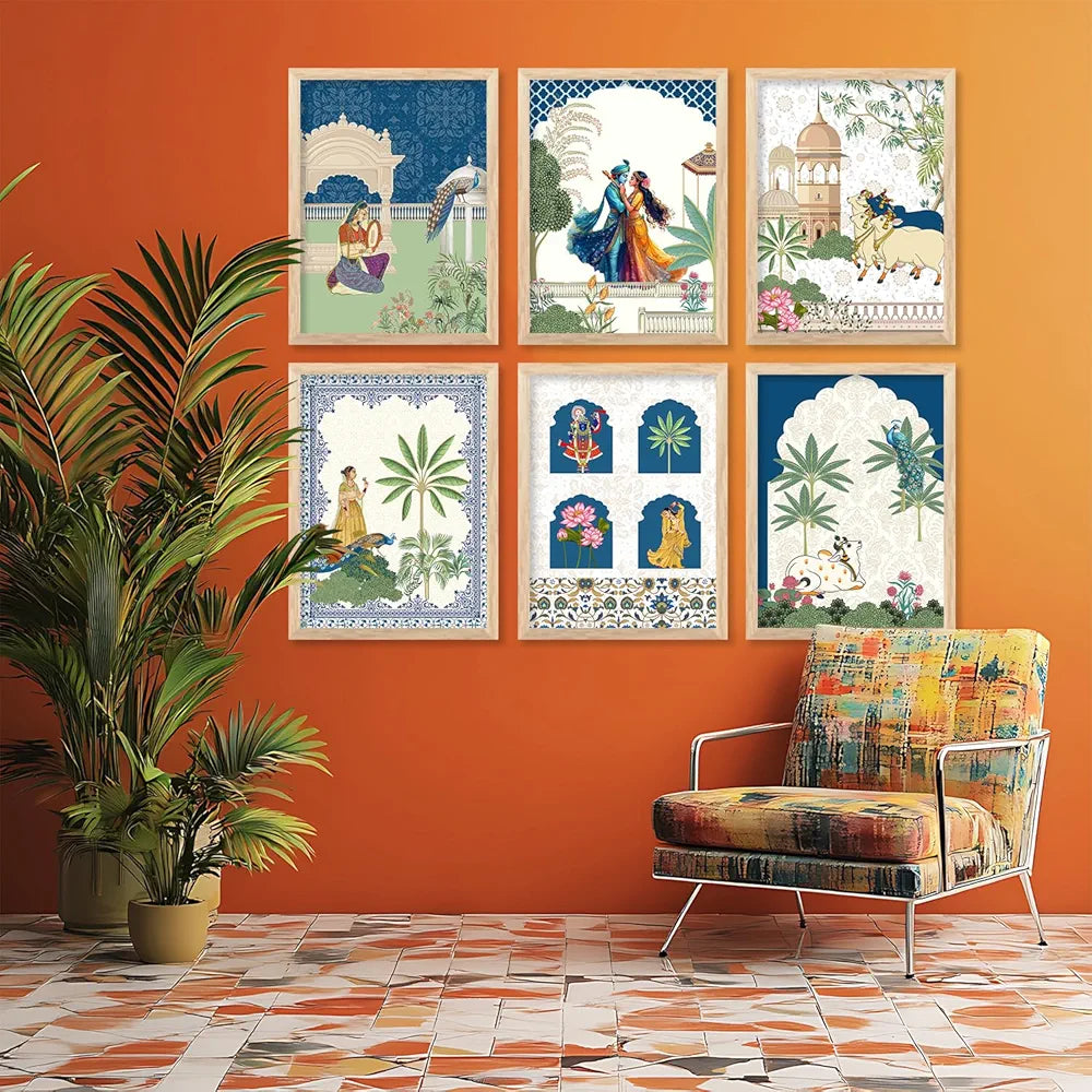 kotart Framed Wall Painting for Home Room Bedroom Office Wall Décor|Traditional Indian Wall Art Madhubani Paintings for Living Room|set of 6 