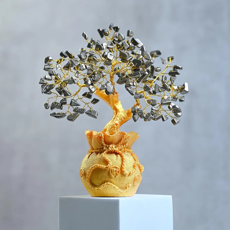 ZAICUS Pyrite Crystal Tree for Wealth & Prosperity – Feng Shui Money Tree with Golden Pot – Gemstone Bonsai for Gift, Home Décor, Office Desk, and Vastu Correction