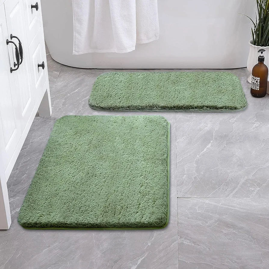 LUXE HOME INTERNATIONAL Bath Mat Super Soft Ultra Absorbent Rectangular Mat Microfibre 3200 GSM Door Mat For HOME/Kitchen/Bathroom/Bedroom/Kid'S Room Floor Mat  Pack Of 2, Green