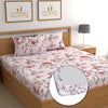 Dreamlet 180tc Cotton Feel All Around Elastic Fitted Bedsheets for Double Bed With 2 Pillow Covers | Pink