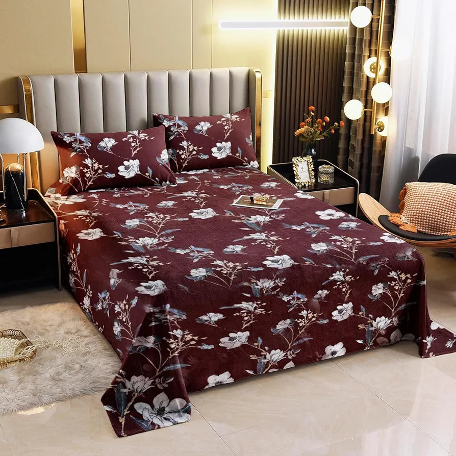 Cloth Fusion 190 TC Warm Winter Bedsheet for Double Bed King Size with 2 Pillow Covers, Cozy Woolen Bedsheets for Double Bed 