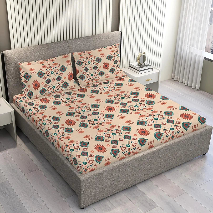 Layers Basicx 100% Cotton Bedsheet Set for All Seasons - Lightweight, Moisture Absorbent, Machine Washable & Easy to Care - Gift for Housewarming & More - 120 TC - Queen Size 