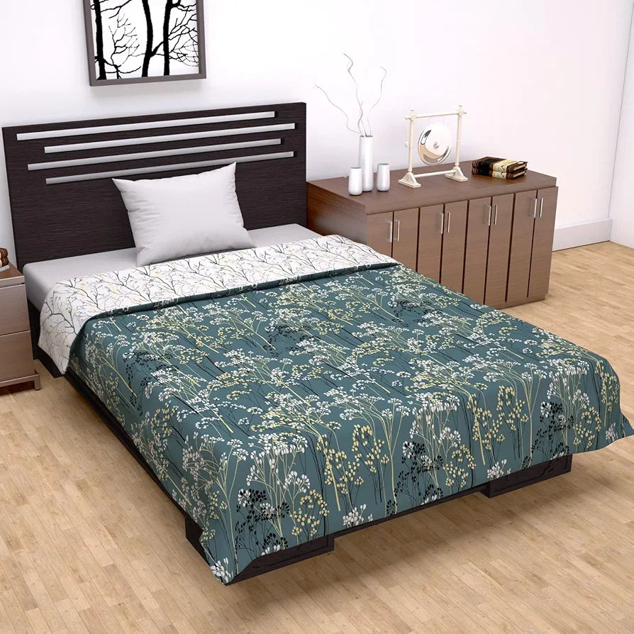 Divine Casa Microfiber Floral Single Dohar | 120 GSM | Soft & Lightweight Throw Blanket | Cozy & Breathable | All-Season Comfort | 210 x 140 CM, Grey & White