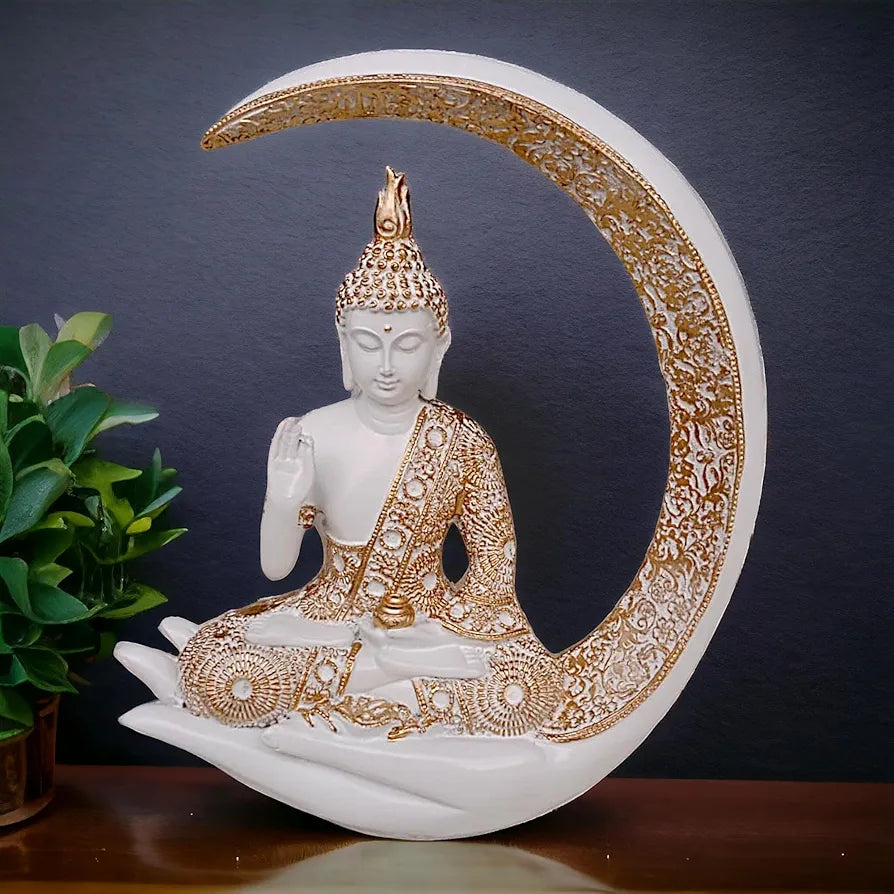 Antique Big Meditating Moon Buddha Statue Showpiece for Home Decor - Living Room - House Warming - Office - Gifting - Buddha Idol Polyresin Decorative Figurine 