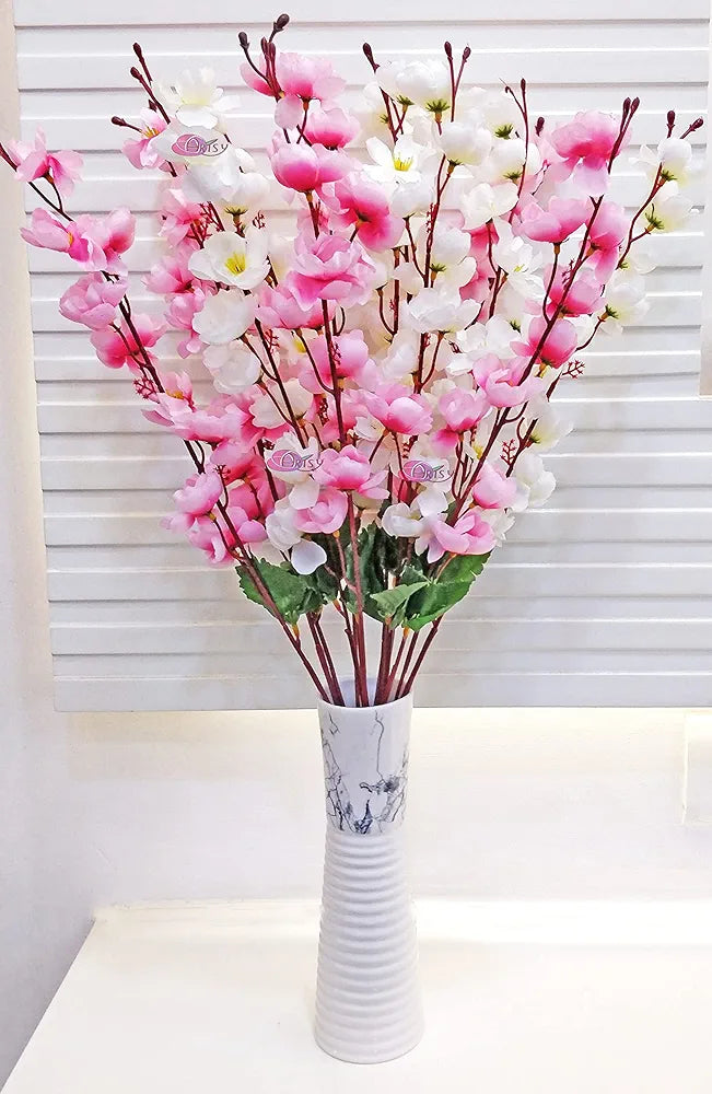 ARTSY® Artificial Flowers Bunch for Decoration Cherry Blossom, Ideal for vase, Home, Office Decor, Gifts, Craft, Artificial Plants for Decoration, Without vase, White Pink, Combo, 2 Pieces