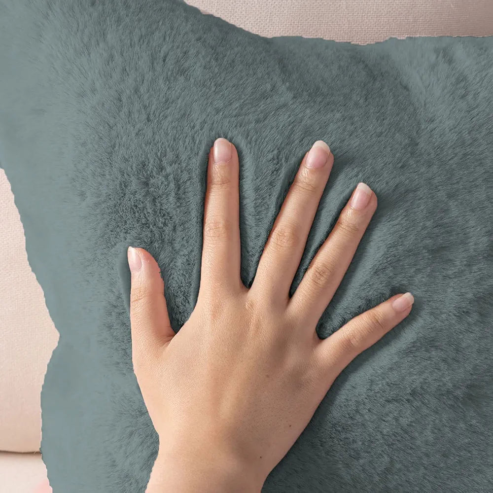 Luxe Home Cushion Cover 16 inch x 16 inch One Side Rabbit Fur Plain Design Covers Set of 2 for Sofa, Bedroom, livingroom 