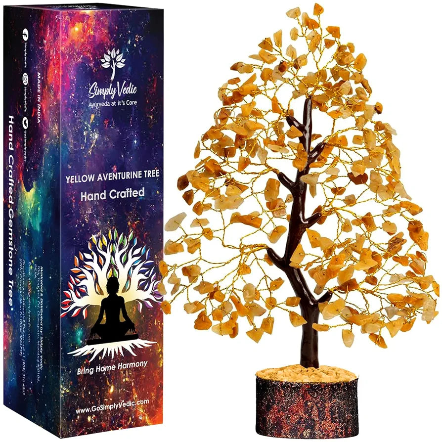 Simply Vedic Chakra Yellow Jade Crystal Tree| for Positive Energy, Good Luck | Natural Healing Gemstones MoneyTree Feng Shui, Spiritual Gift, Home Decor| Handmade by Traditional Artist
