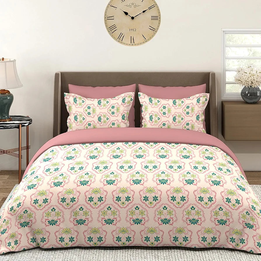 Layers Basicx 100% Cotton Bedsheet Set for All Seasons - Lightweight, Moisture Absorbent, Machine Washable & Easy to Care - Gift for Housewarming & More - 120 TC - Queen Size 