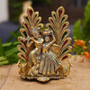 Collectible India Peacock Design Radha Krishna Idol Showpiece with Diya for Puja and Home Decor , Metal, Gold