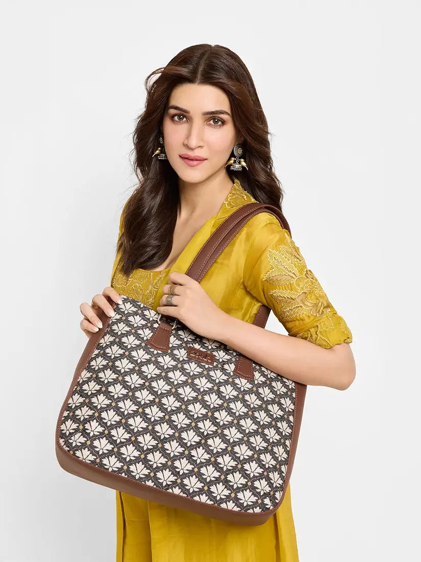 ZOUK Women's Getaway Handbag | Jute | Vegan Leather Handcrafted Tote Bag