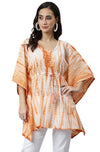 Janasya Women's Rust Cotton Tie dye Kaftan Kaftan Tunic