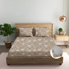 Trance Home Linen 100% Cotton 144TC Elastic Fitted Bedsheet Printed Queen Bed Size with 2 Pillow Covers Serenity Colour Beige
