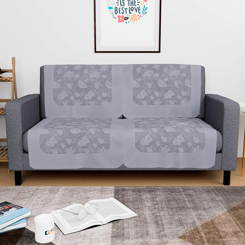 Kuber Industries Set of 4 Net Durable 2 Seater Sofa Covers for Living Room | Easy Machine Washable Sofe ke cover for Protection & Comfort for Home | Self Net Hawaii - Grey