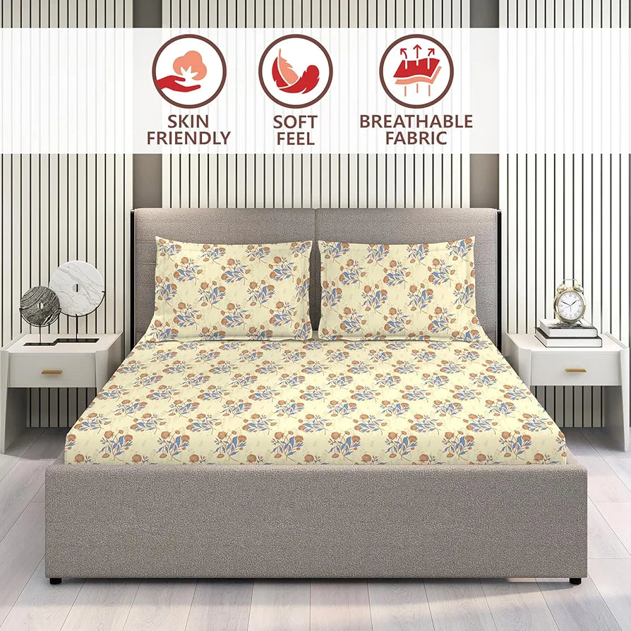 Layers Marigold 100% Cotton Bedsheet Set for All Seasons - Lightweight, Moisture Absorbent, Machine Washable & Easy to Care - Gift for Housewarming & More - 144 TC - King Size 