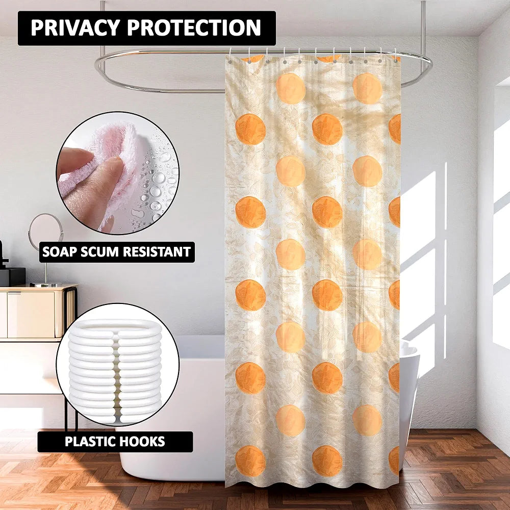 Kuber Industries Shower Curtain | 7 Feet | Bathroom Shower Curtain | AC Curtains | PVC Waterproof Window Curtain | Curtains for Bathtub | 8 Rings Curtain | Dot Painting | Golden
