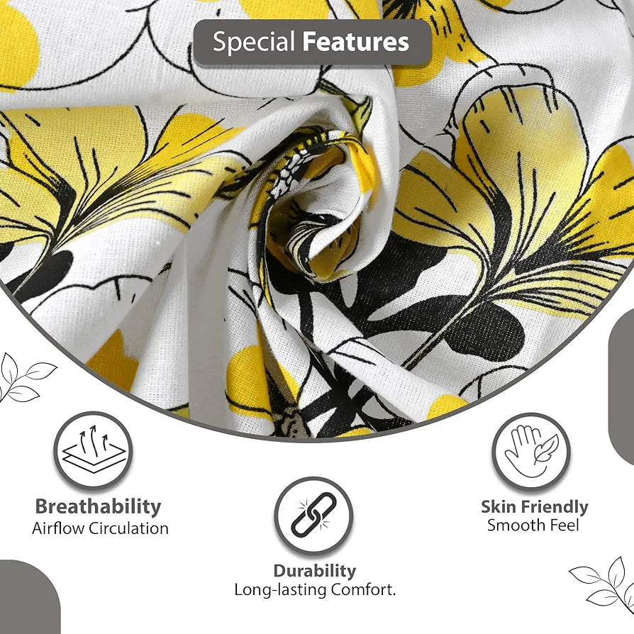 Divine Casa Bedsheet for Single Size Bed 144 TC Cotton Bedsheet for Single Size Bed with 1 Pillow Cover  Floral Golden Daffodil Cotton Bedsheet