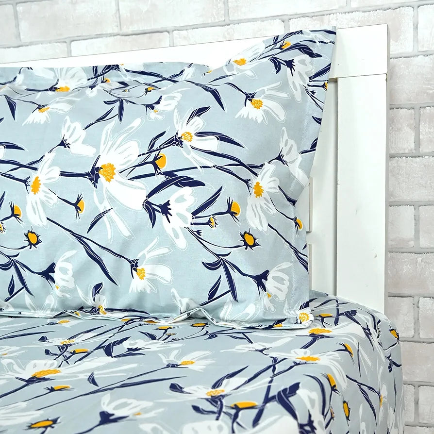 Divine Casa 100% Cotton Bedsheet for Single Bed, 144 TC Bedsheet Single Size Bed Cotton with 1 Pillow Cover 