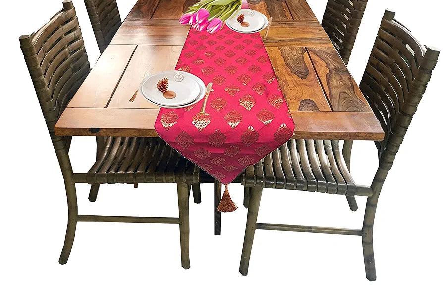 Pink Parrot- Jacquard Silk Table Runner -12x70 inch-1pc 