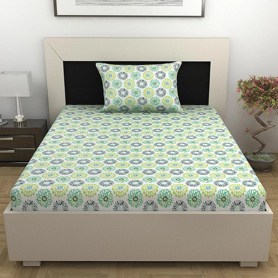 Divine Casa 100% Cotton Bedsheet for Single Bed, 144 TC Bedsheet Single Size Bed Cotton with 1 Pillow Cover 