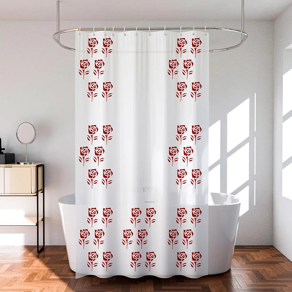 Kuber Industries Shower Curtain | 7 Feet | Bathroom Shower Curtain | AC Curtains | PVC Waterproof Window Curtain | Curtains for Bathtub | 8 Rings Curtain | Red Painting | Transparent