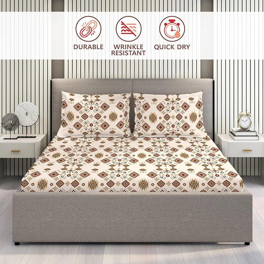 Layers Basicx 100% Cotton Bedsheet Set for All Seasons - Lightweight, Moisture Absorbent, Machine Washable & Easy to Care - Gift for Housewarming & More - 120 TC - Queen Size 