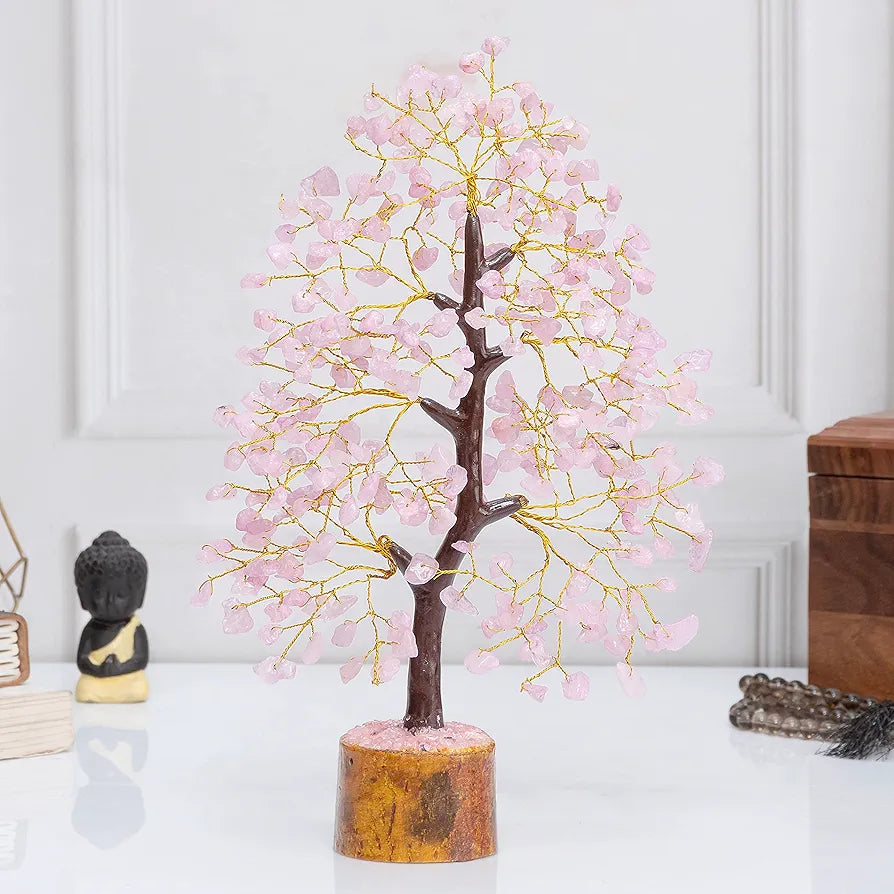 BEZAVO Rose Quartz Crystal Trees - Chakra Healing Money Bonsai for Home and Office Decor, Feng Shui Handmade Tree for Positive Energy, Good Luck, and Spiritual Birthday Gifts Size 10-12