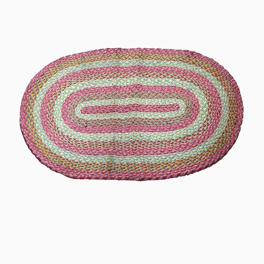 THE HOME TALK Oval Shape Handmade Cotton Carpets | Braided Area Rugs Bedroom, Center Table, Living Room, Drawing Room, Hall | Machine Washable | 24